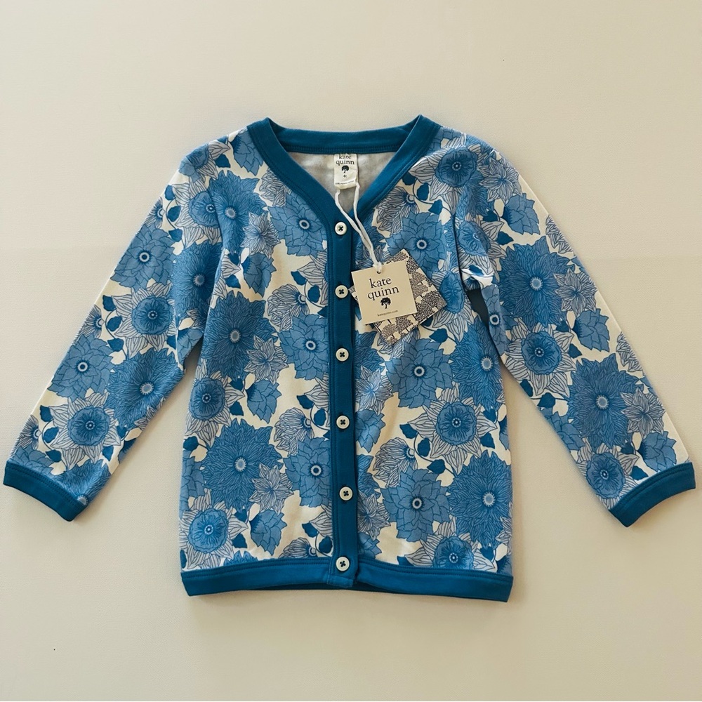 Kate Quinn 4T Toddler Girl Organic Blue Floral Cardigan NWT